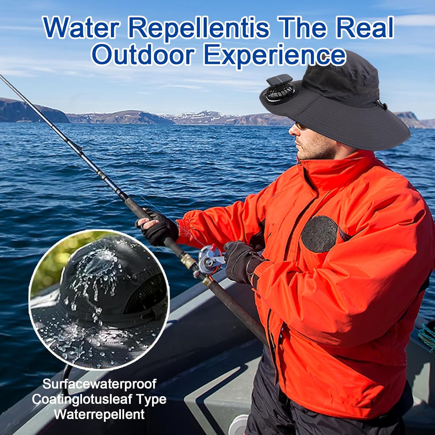 Solar Fan Hat, Wide Brim Solar Fan Outdoor Fishing Hat with 2 Fans Solar Power, Waterproof