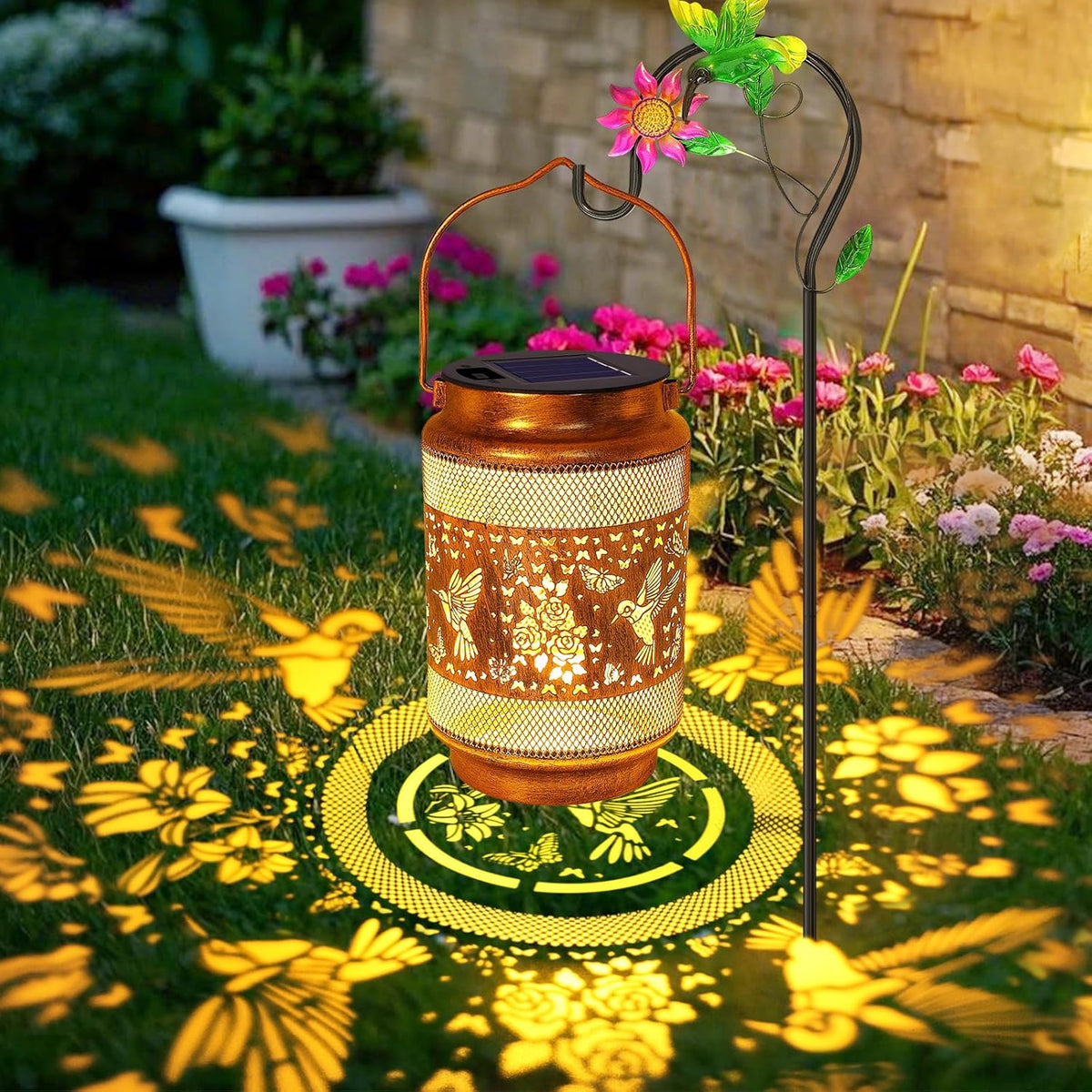 Solar Lanterns Outdoor Waterproof with Shepherd Hook, Birthday Mothers Day Gifts for Women Mom Grandma, Metal Solar Hanging Lights Garden Decor for Outside Yard Patio Pathway Porch
