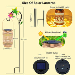 Solar Lanterns Outdoor Waterproof with Shepherd Hook, Birthday Mothers Day Gifts for Women Mom Grandma, Metal Solar Hanging Lights Garden Decor for Outside Yard Patio Pathway Porch