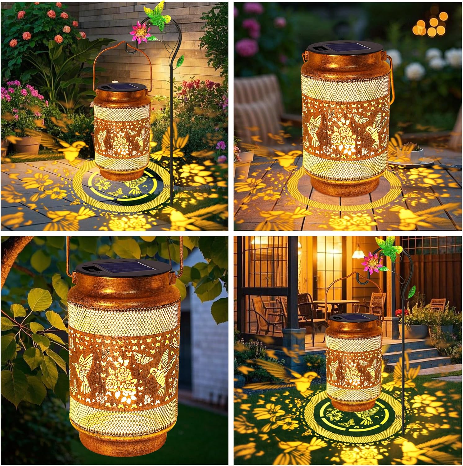Solar Lanterns Outdoor Waterproof with Shepherd Hook, Birthday Mothers Day Gifts for Women Mom Grandma, Metal Solar Hanging Lights Garden Decor for Outside Yard Patio Pathway Porch