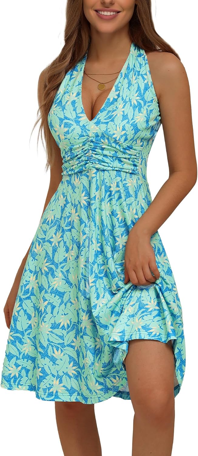 Women's Summer Sundress Sleeveless Halter Neck Spring Floral Dresses