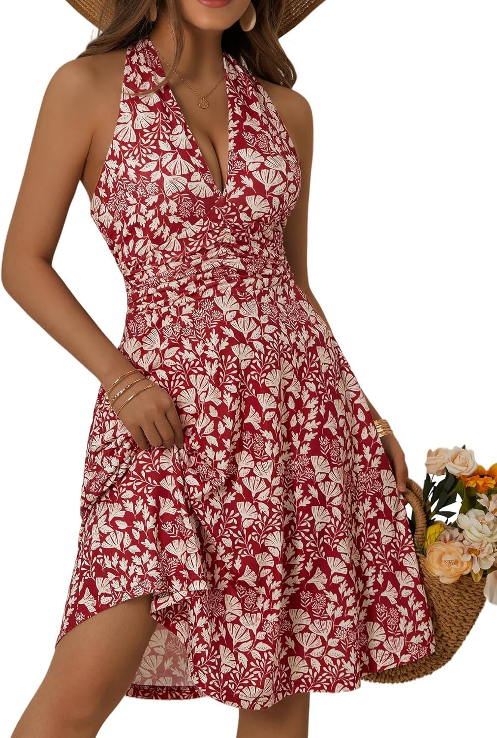 Women's Summer Sundress Sleeveless Halter Neck Spring Floral Dresses