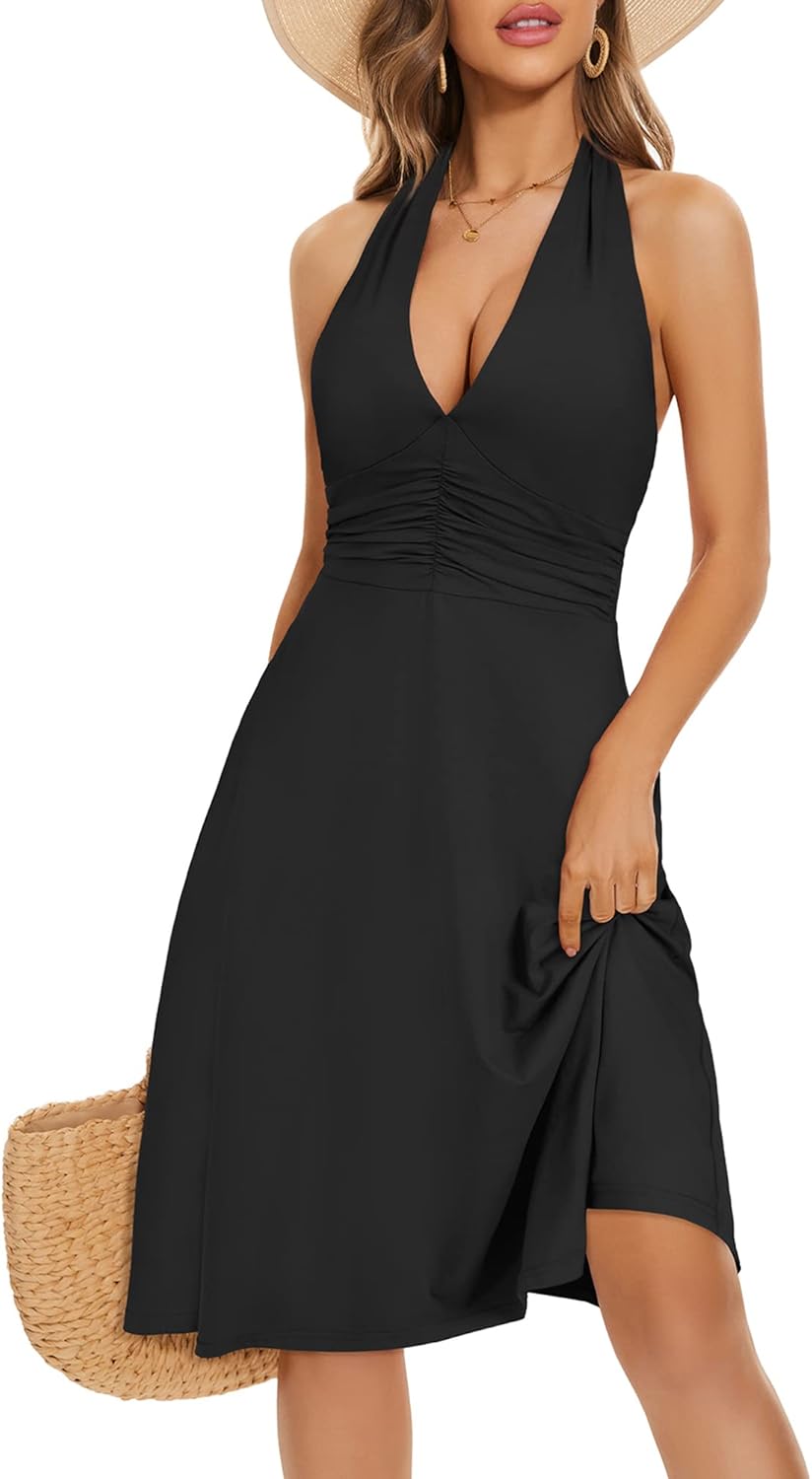Women's Summer Sundress Sleeveless Halter Neck Spring Floral Dresses