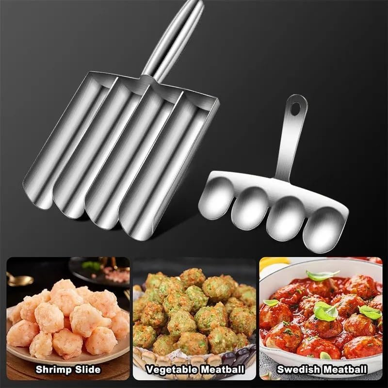Stainless Steel Meatball Maker with Cutting Spade & Scoop—Multifunction Tool for Easy Preparation