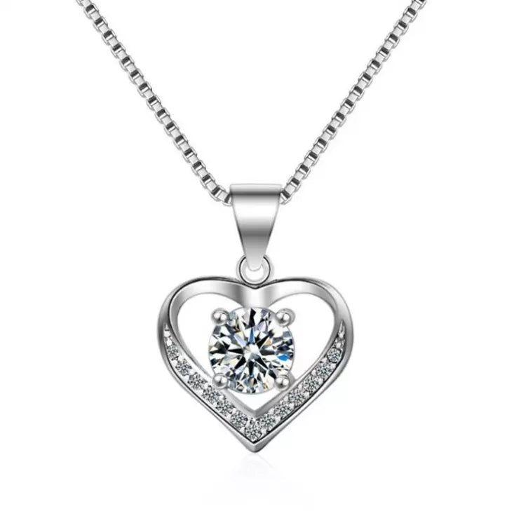 Women 925 Sterling Silver Pendant Necklace Heart Blue Purple CZ 18" chain Box