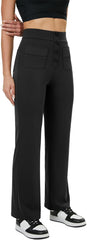 Pantalones de pierna recta para mujer de keriffe, pantalones casuales de trabajo de negocios elásticos con cintura alta y botones, múltiples bolsillos 