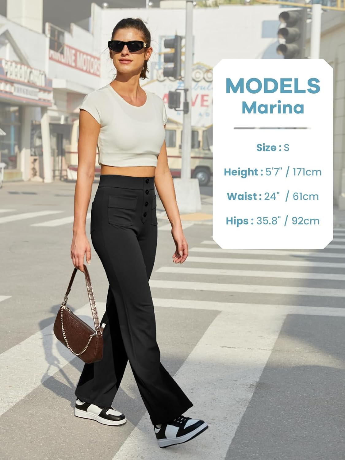 Pantalones de pierna recta para mujer de keriffe, pantalones casuales de trabajo de negocios elásticos con cintura alta y botones, múltiples bolsillos 