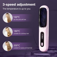 Portable Straightener Brush, 2025 New Straight and Curly Dual-Purpose Curling Rod, Mini Dual Purpose Curling Iron for Women