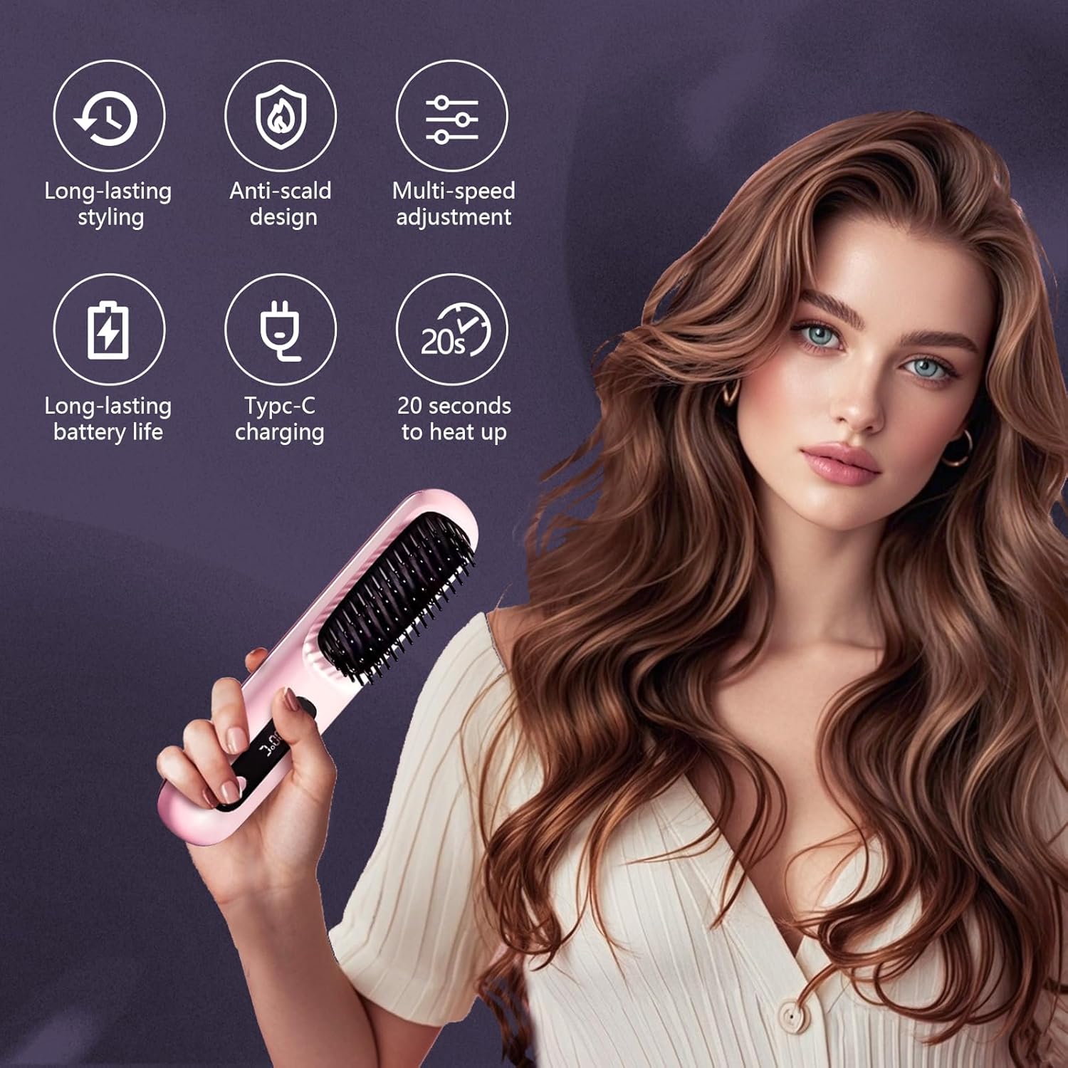 Portable Straightener Brush, 2025 New Straight and Curly Dual-Purpose Curling Rod, Mini Dual Purpose Curling Iron for Women
