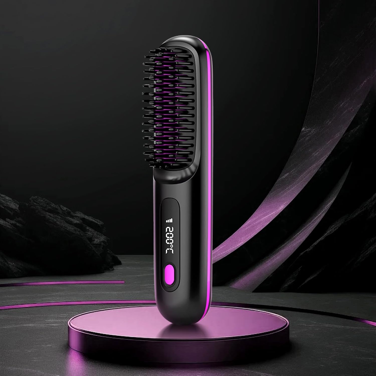 Portable Straightener Brush, 2025 New Straight and Curly Dual-Purpose Curling Rod, Mini Dual Purpose Curling Iron for Women