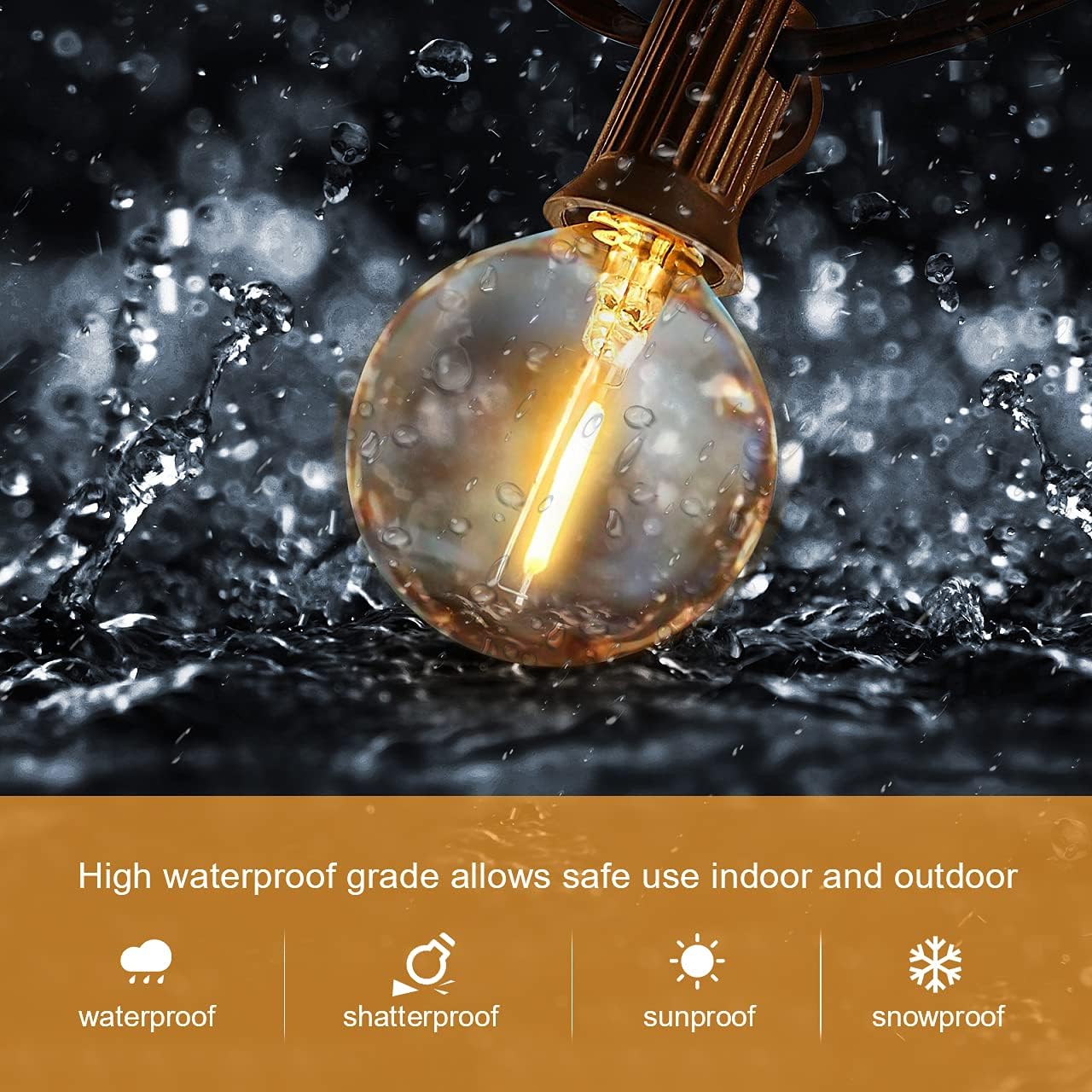 LED 30FT Outdoor String Lights Waterproof Patio Lights 27 Dimmable G40 Bulbs