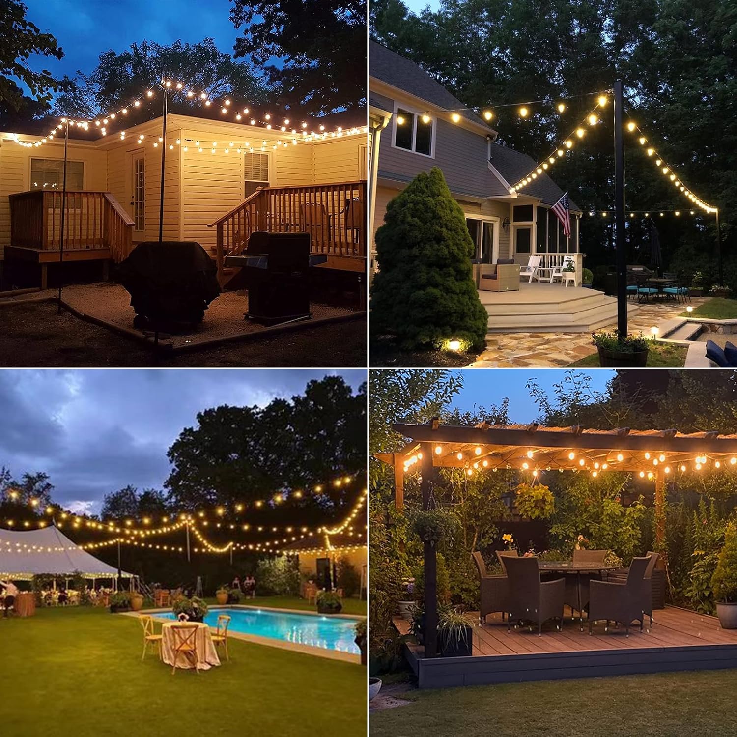 LED 30FT Outdoor String Lights Waterproof Patio Lights 27 Dimmable G40 Bulbs