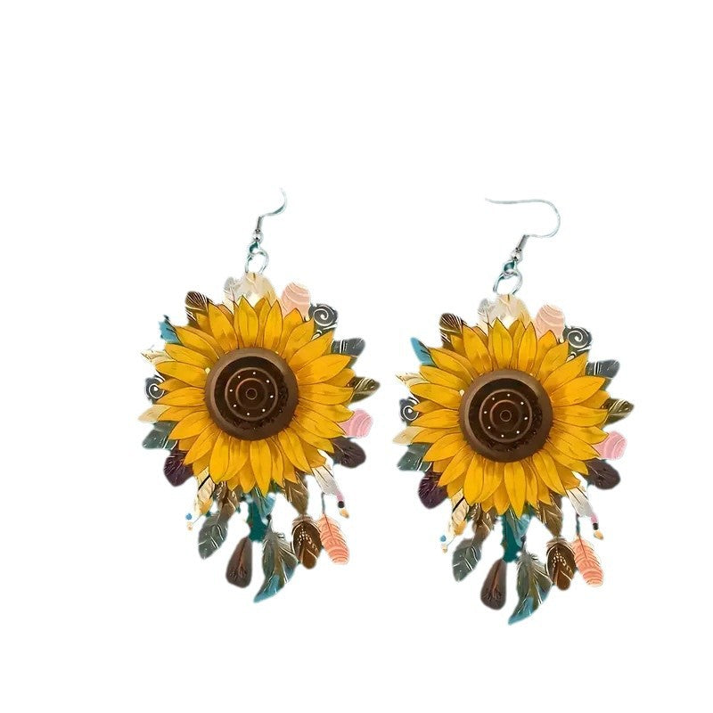 Sunflower Acrylic Earrings 2024 New Artistic Style Versatile Earrings Gift for Mother