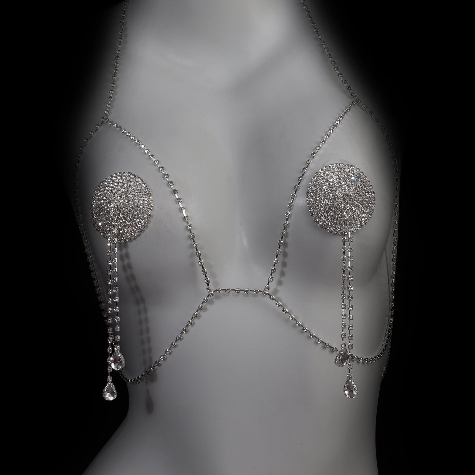 Super Sparkling Diamond Bra Chain Nipple Patch Nightclub Hot Girl Body Chain Set Body Chain