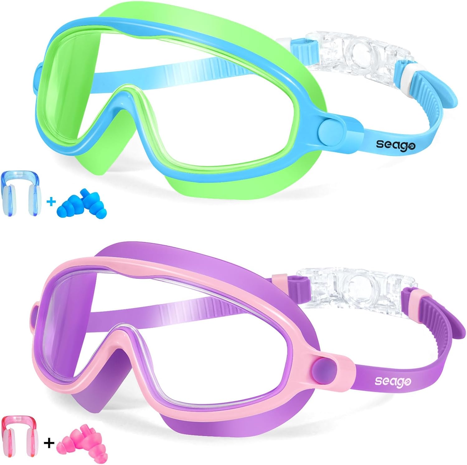 Swim Goggles 2 Pack Anti-Fog Anti-UV Wide View Swimming Goggles for Kids 3-15