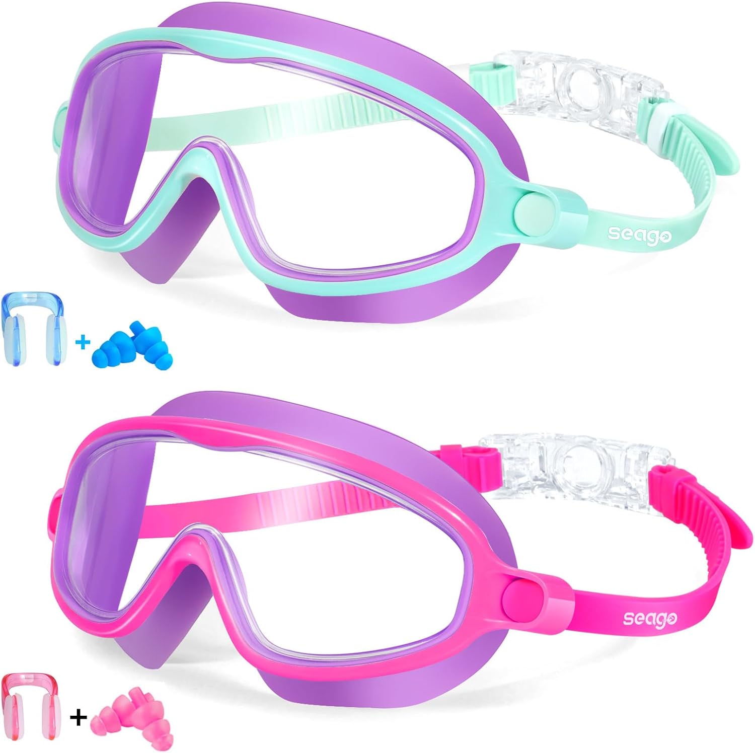 Swim Goggles 2 Pack Anti-Fog Anti-UV Wide View Swimming Goggles for Kids 3-15
