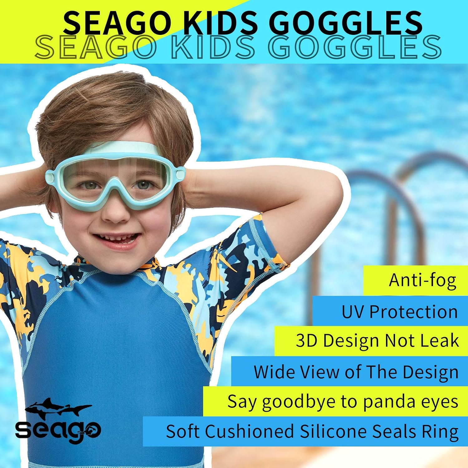 Swim Goggles 2 Pack Anti-Fog Anti-UV Wide View Swimming Goggles for Kids 3-15