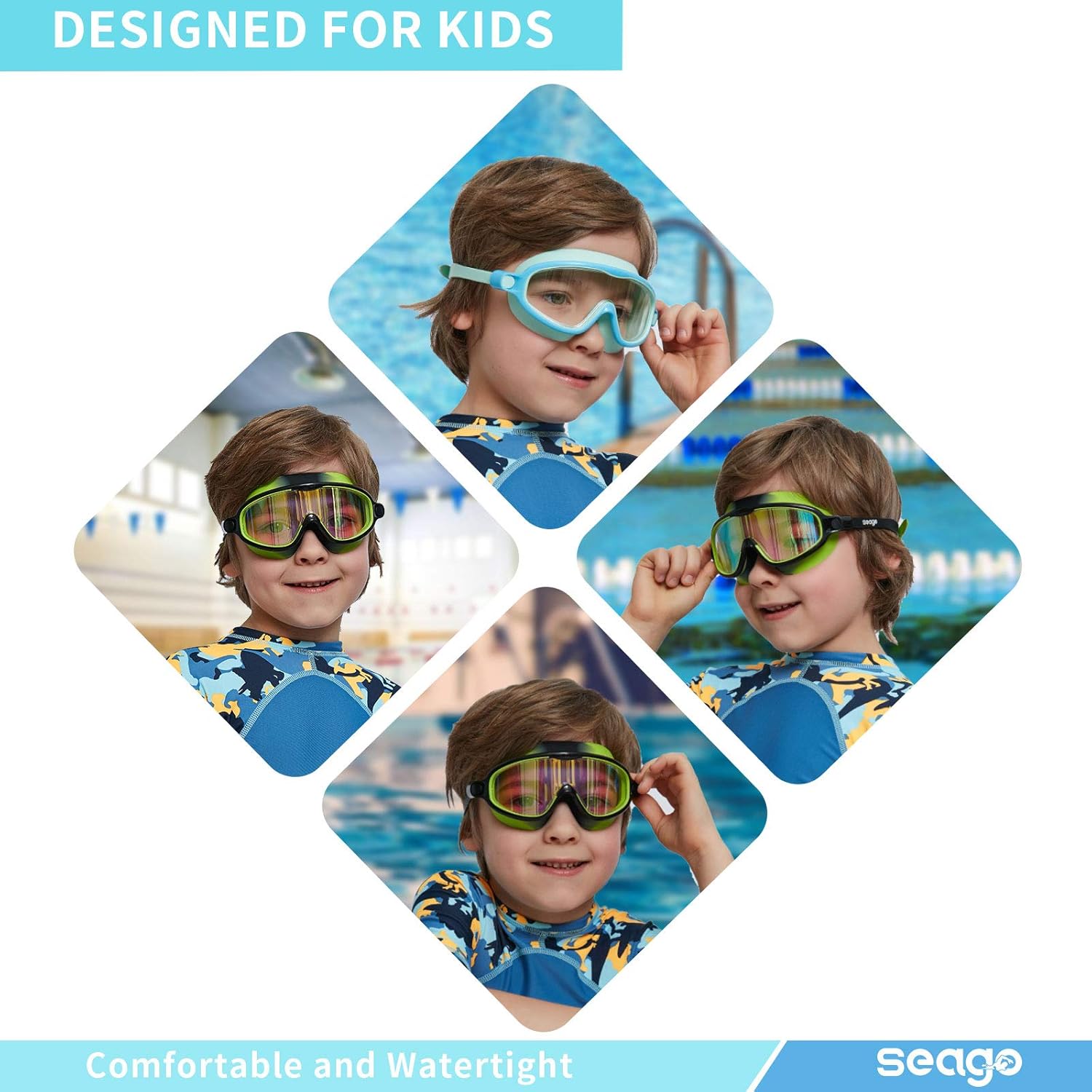 Swim Goggles 2 Pack Anti-Fog Anti-UV Wide View Swimming Goggles for Kids 3-15