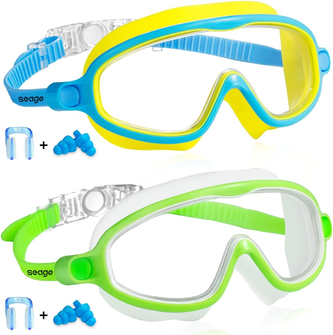 Swim Goggles 2 Pack Anti-Fog Anti-UV Wide View Swimming Goggles for Kids 3-15