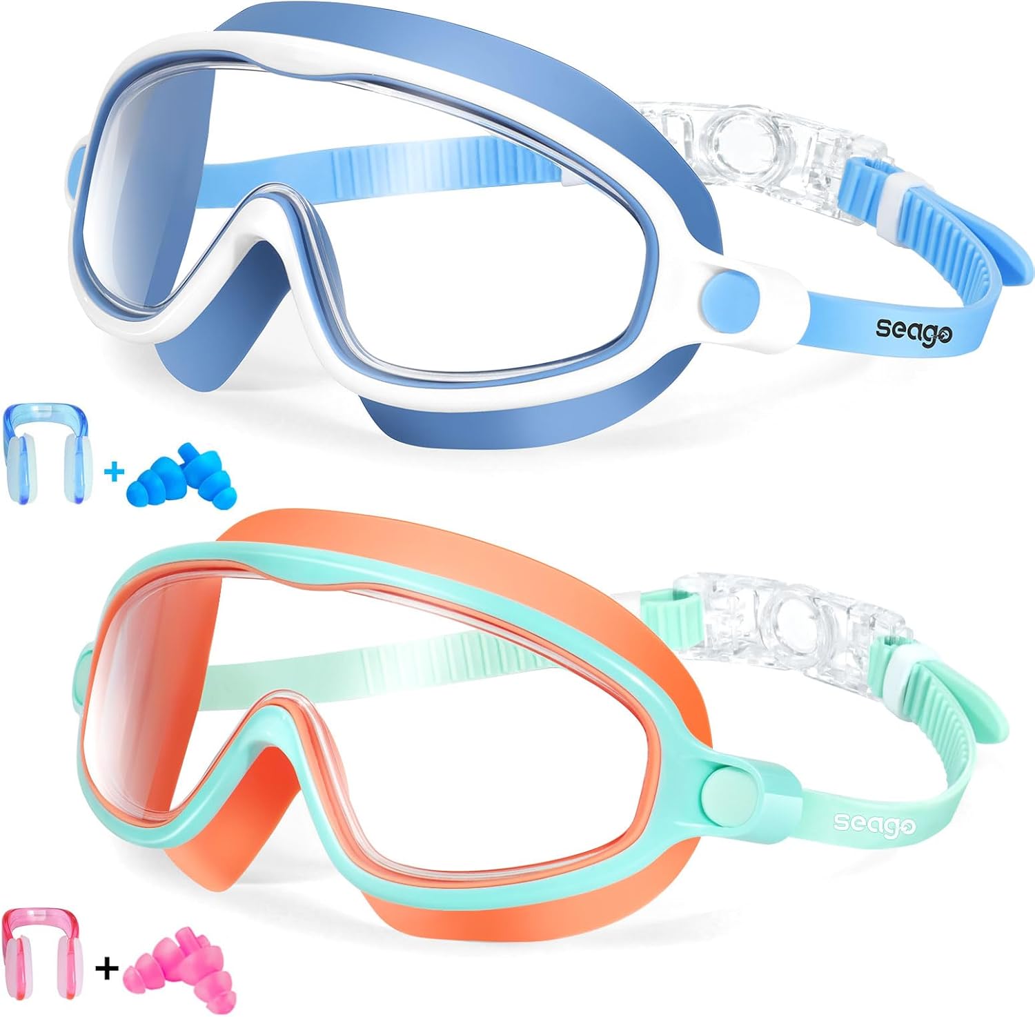 Swim Goggles 2 Pack Anti-Fog Anti-UV Wide View Swimming Goggles for Kids 3-15