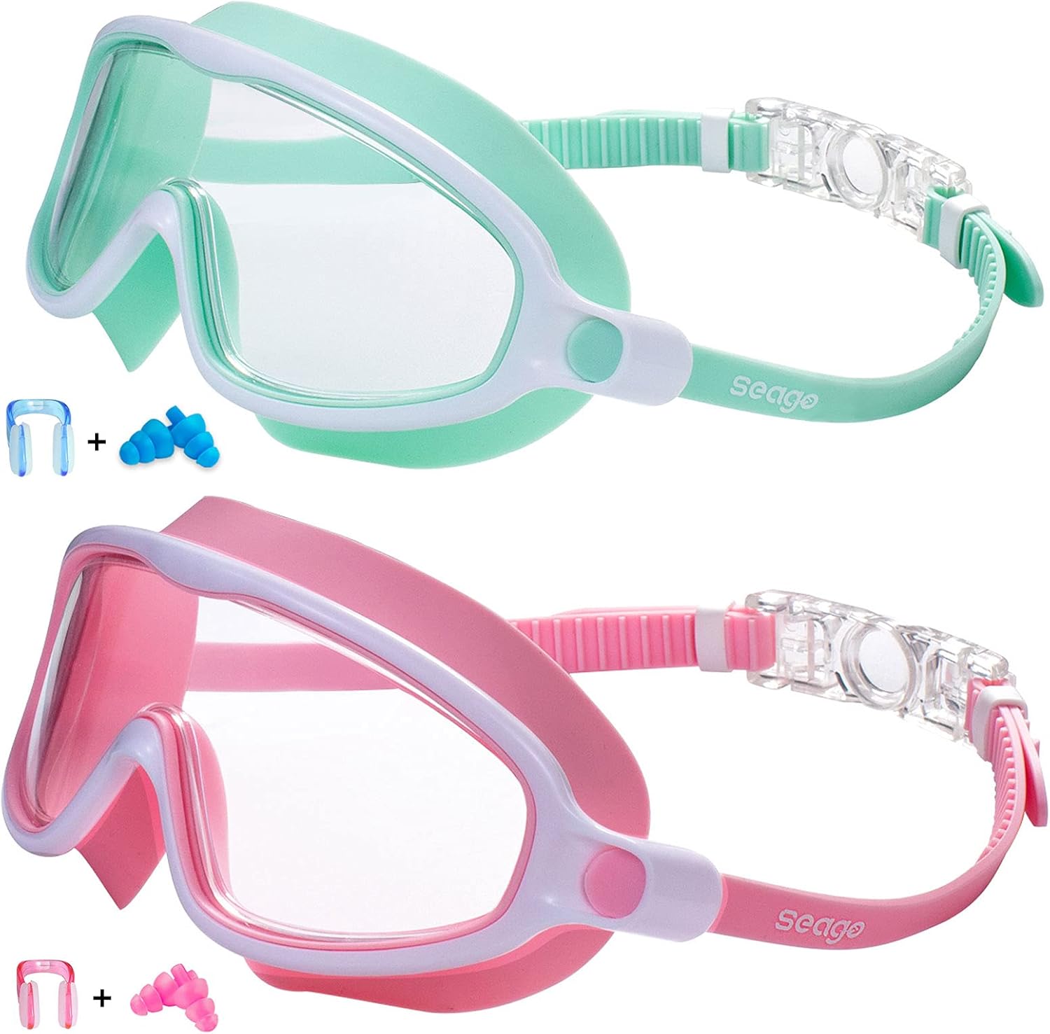 Swim Goggles 2 Pack Anti-Fog Anti-UV Wide View Swimming Goggles for Kids 3-15