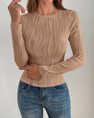 PRETTYGARDEN Women's Tops 2025 Cute Long Sleeve Crewneck Blouses Plain Slim Fit Fall Shirts Textured Knit Basic T Shirts