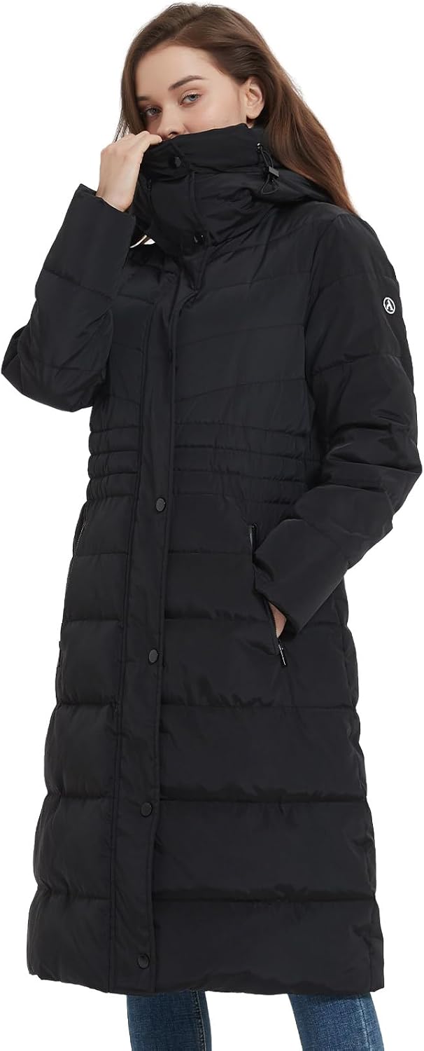 Abrigos de invierno para mujer IKAZZ, chaqueta parka larga de plumón vegano con aislamiento cálido y grueso con capucha 