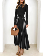 Vestido tipo suéter de manga larga con cuello alto para mujer de ZESICA, vestido informal holgado de punto acanalado con cintura anudada y corte en A, para primavera 