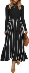 Vestido tipo suéter de manga larga con cuello alto para mujer de ZESICA, vestido informal holgado de punto acanalado con cintura anudada y corte en A, para primavera 