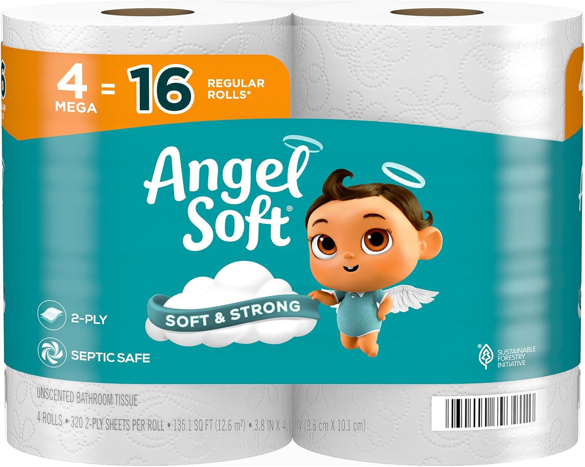 Toilet Paper, 16 Mega Rolls = 64 Regular Rolls, Soft and Strong Toilet Tissue