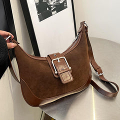 Bolso Hobo para Mujer Bolso de Hombro de Gamuza Bolso de Mano Bolso Cruzado para Mujer, Marrón 