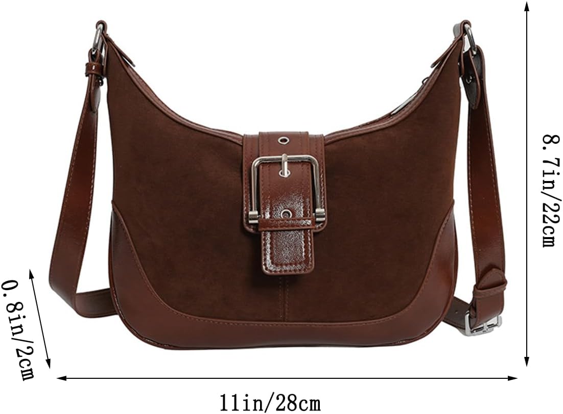 Bolso Hobo para Mujer Bolso de Hombro de Gamuza Bolso de Mano Bolso Cruzado para Mujer, Marrón 