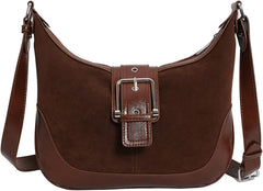 Bolso Hobo para Mujer Bolso de Hombro de Gamuza Bolso de Mano Bolso Cruzado para Mujer, Marrón 