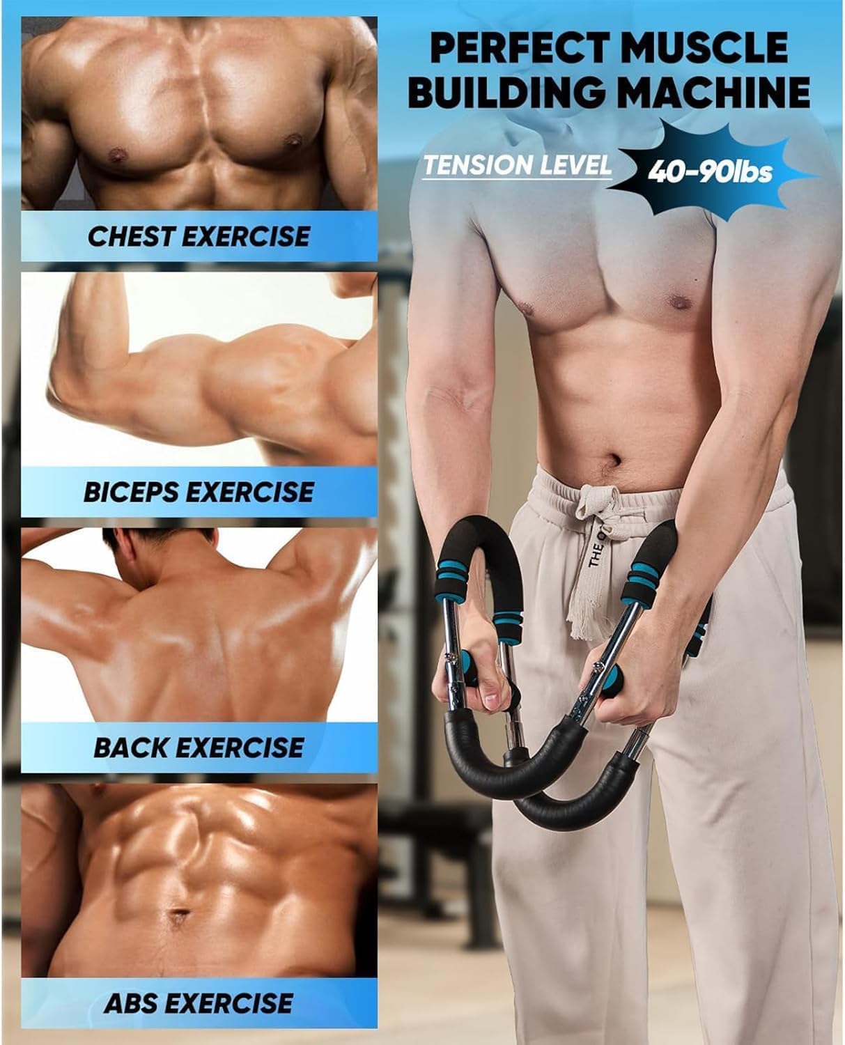 Twister Arm Trainer – 40-100lb Adjustable Chest/Arm Trainer, Portable Twister Bar with Detachable Design for Anywhere Fitness