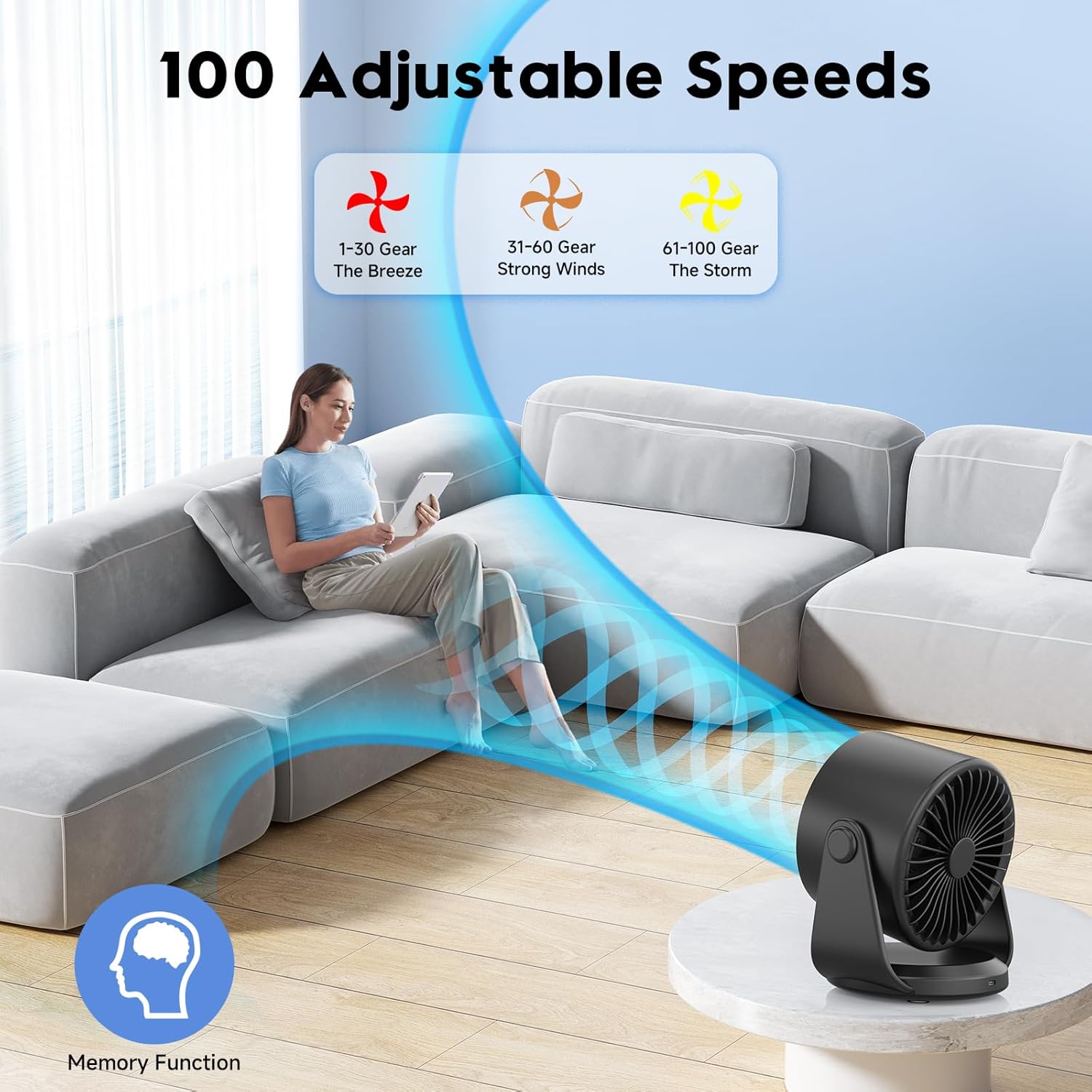 Table Fans Ultra Quiet Wall-Mounted Desk Fan Digital Display Rechargeable USB Fan