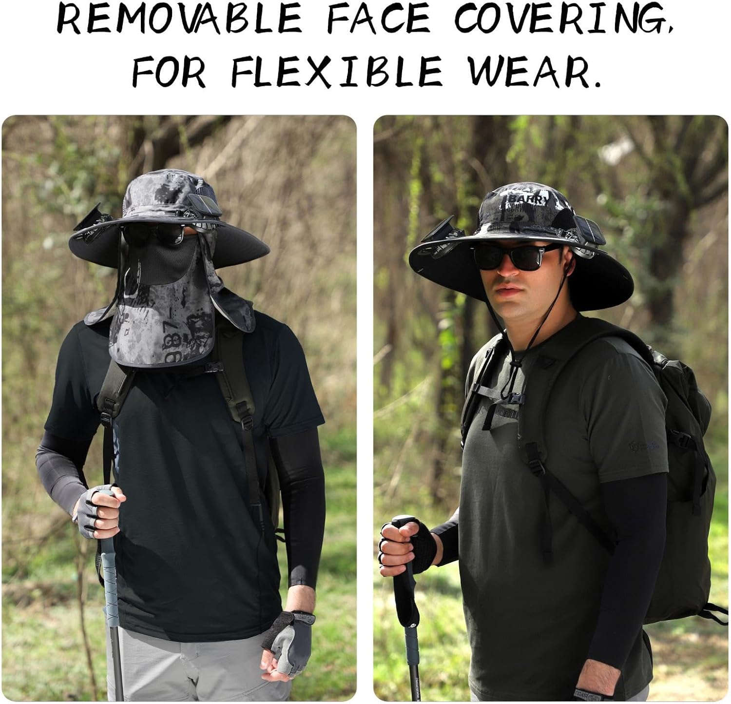 Wide Brim Sun Hat with Solar Fan - Outdoor Solar Fan Hat for Fishing, Hiking, Camping