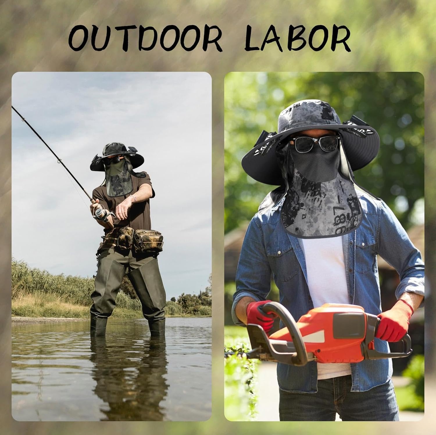 Wide Brim Sun Hat with Solar Fan - Outdoor Solar Fan Hat for Fishing, Hiking, Camping