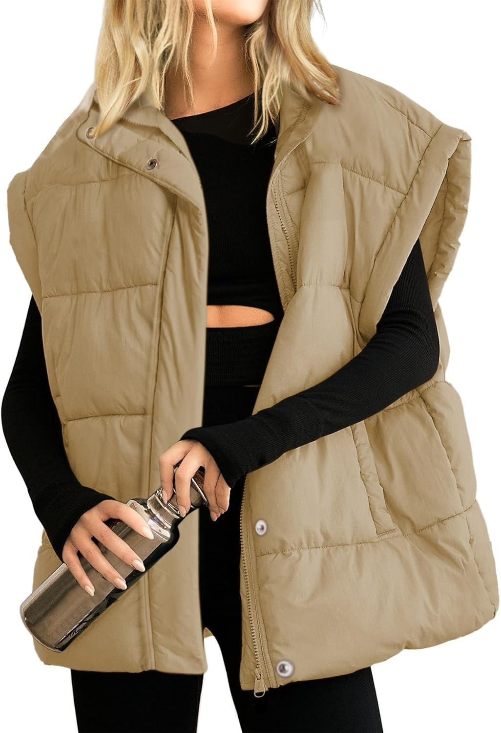 Ainangua Women's Puffer Vest Stand Collar Zipper Sleeveless Jackets Winter Lightweight Vests Warm Padded Jacket Coat