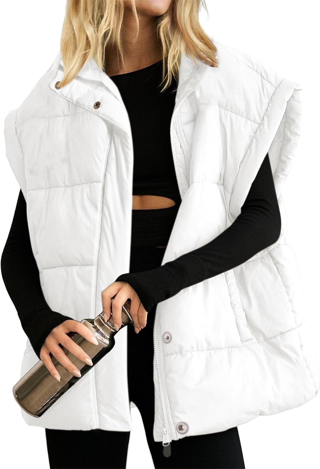 Ainangua Women's Puffer Vest Stand Collar Zipper Sleeveless Jackets Winter Lightweight Vests Warm Padded Jacket Coat
