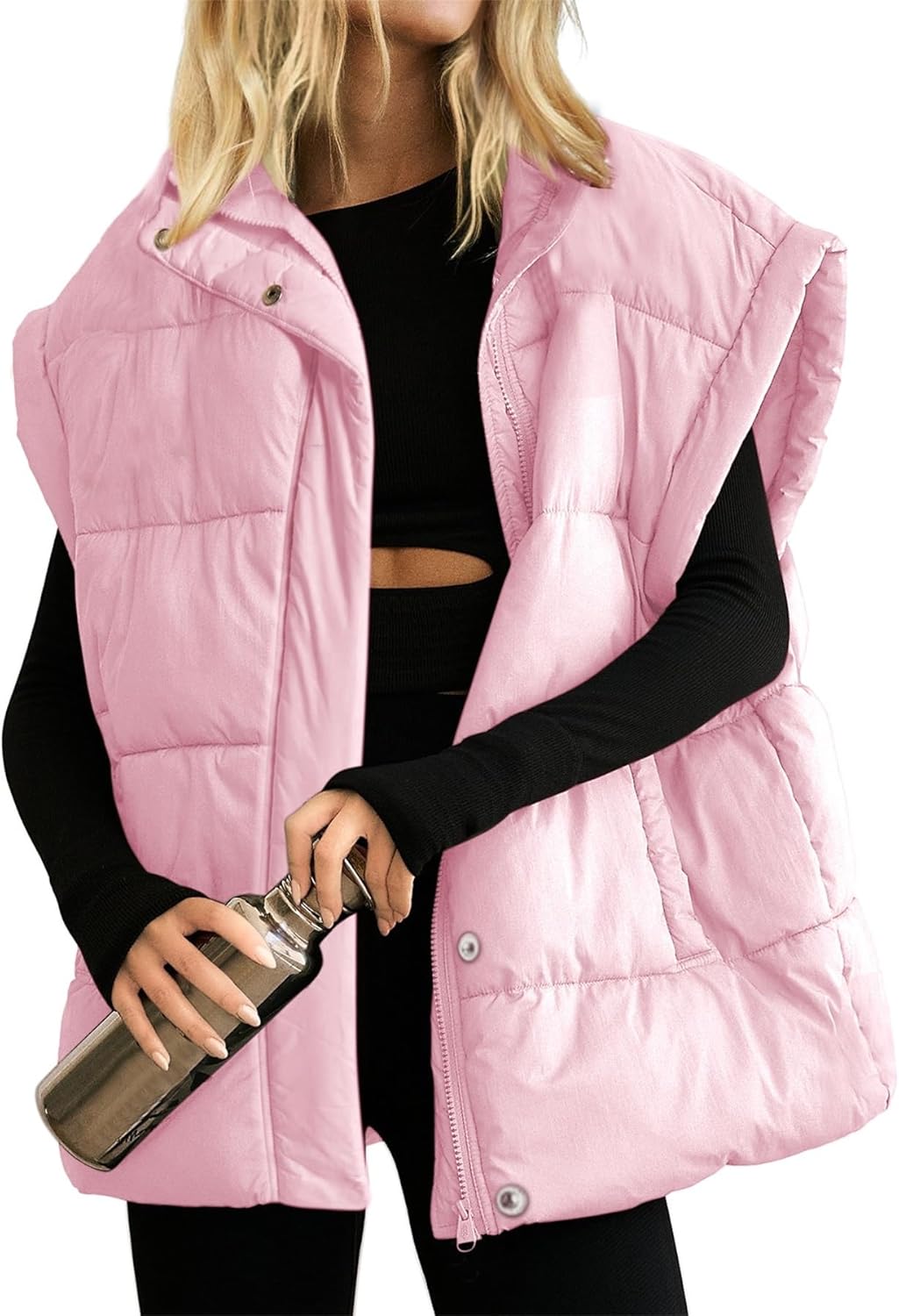 Ainangua Women's Puffer Vest Stand Collar Zipper Sleeveless Jackets Winter Lightweight Vests Warm Padded Jacket Coat