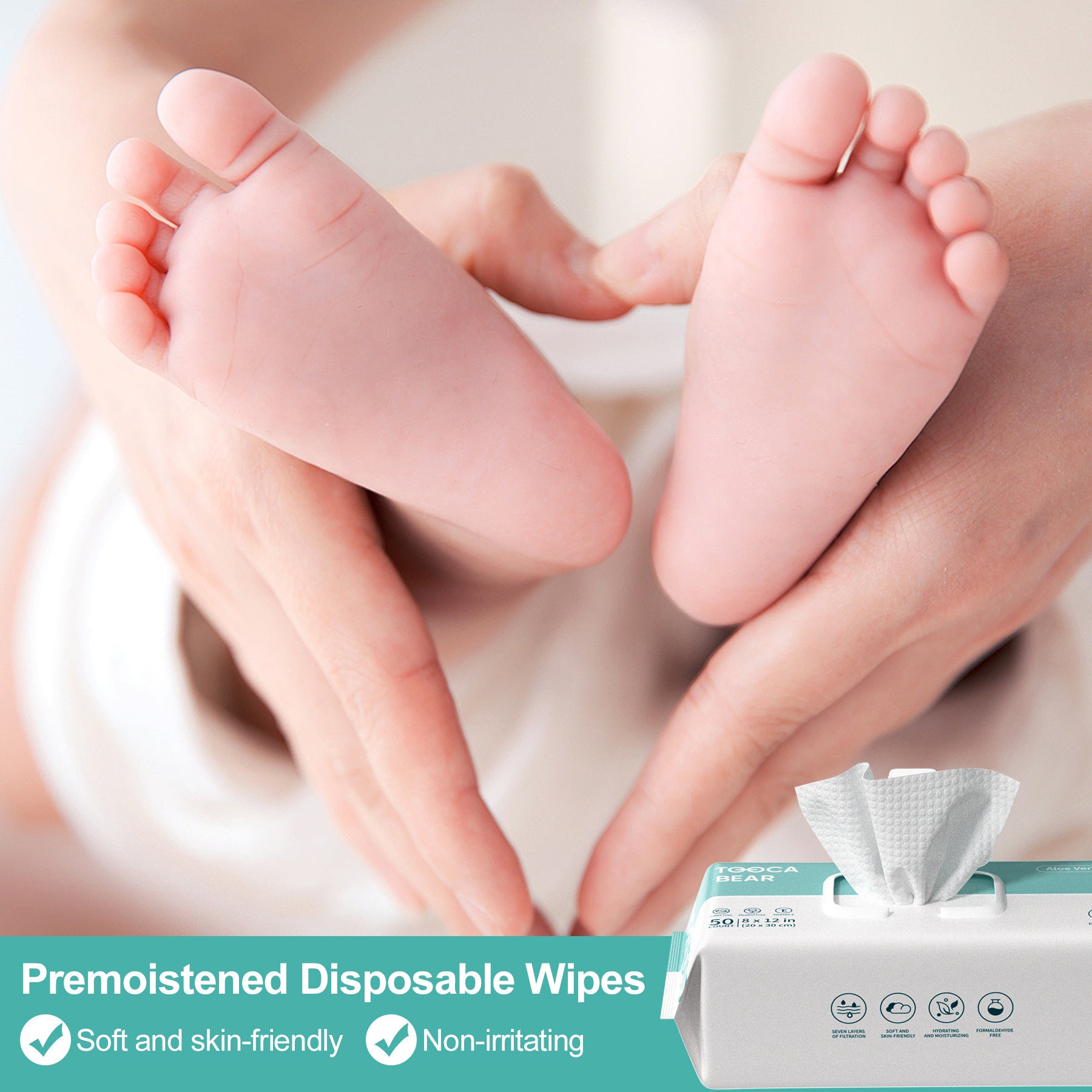 50piece/bag Premoistened Disposable Wipes Soft and skin-friendlyNon-irritating for Baby