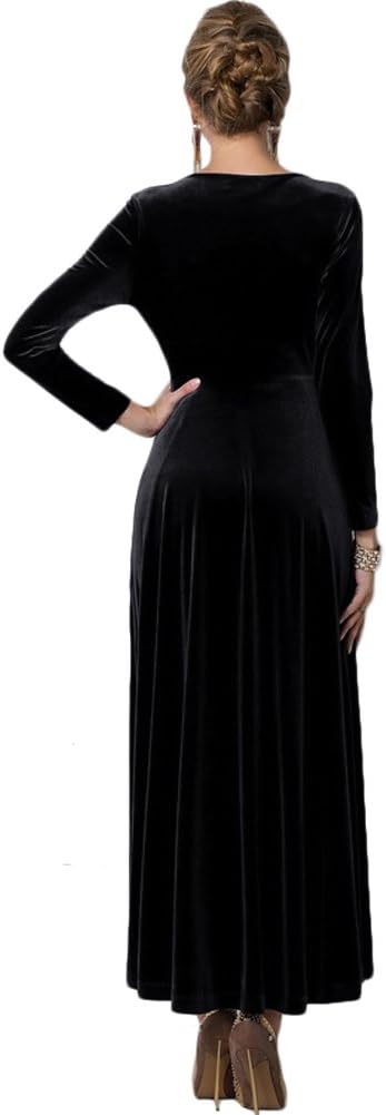 Vestido largo elástico de terciopelo con escote en V y manga larga para mujer de Urban CoCo 