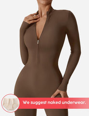 YEOREO Mono de entrenamiento de manga larga para mujer, mono con cremallera y pantalones en la parte inferior, mono sexy de una pieza 