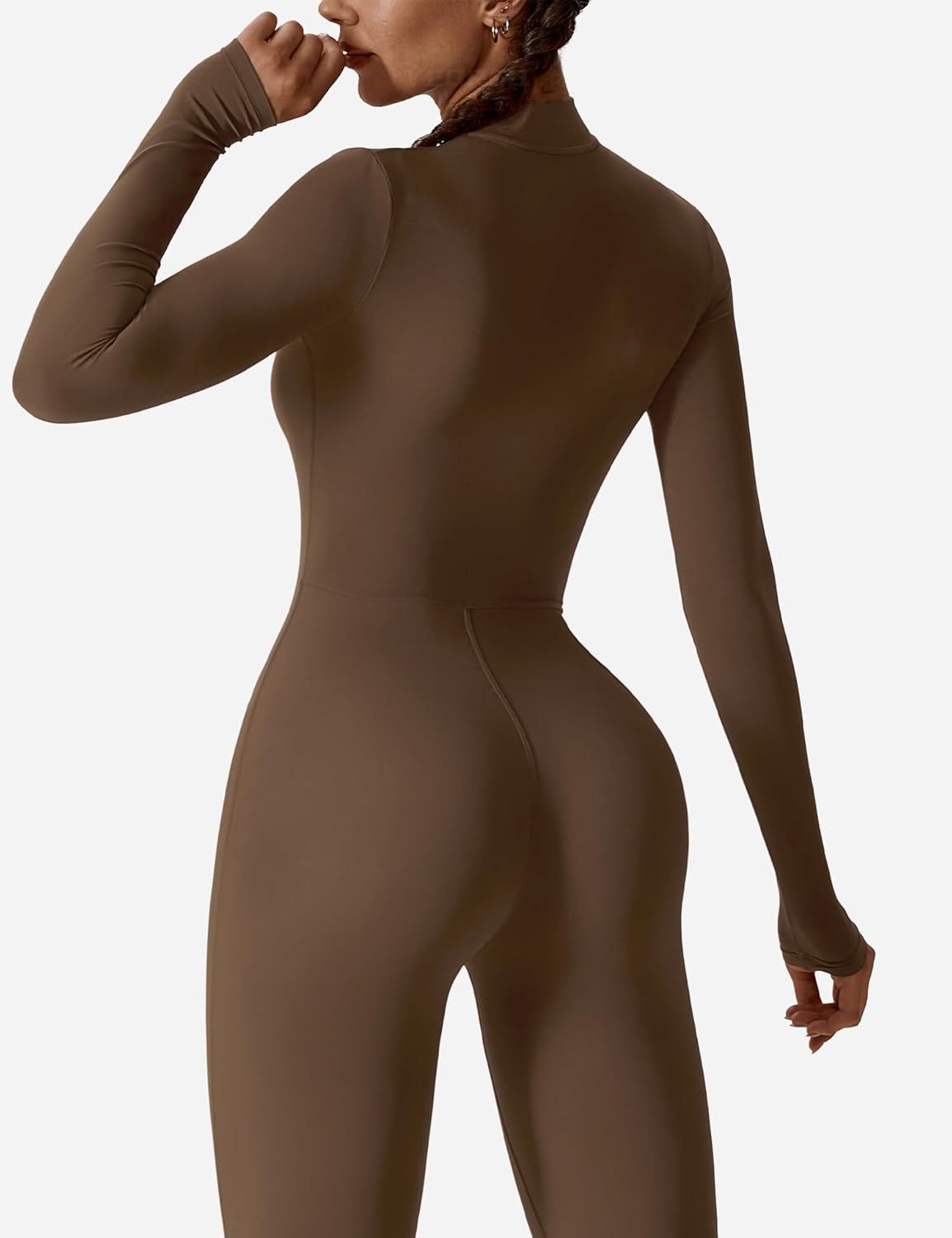 YEOREO Mono de entrenamiento de manga larga para mujer, mono con cremallera y pantalones en la parte inferior, mono sexy de una pieza 