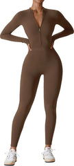 YEOREO Mono de entrenamiento de manga larga para mujer, mono con cremallera y pantalones en la parte inferior, mono sexy de una pieza 