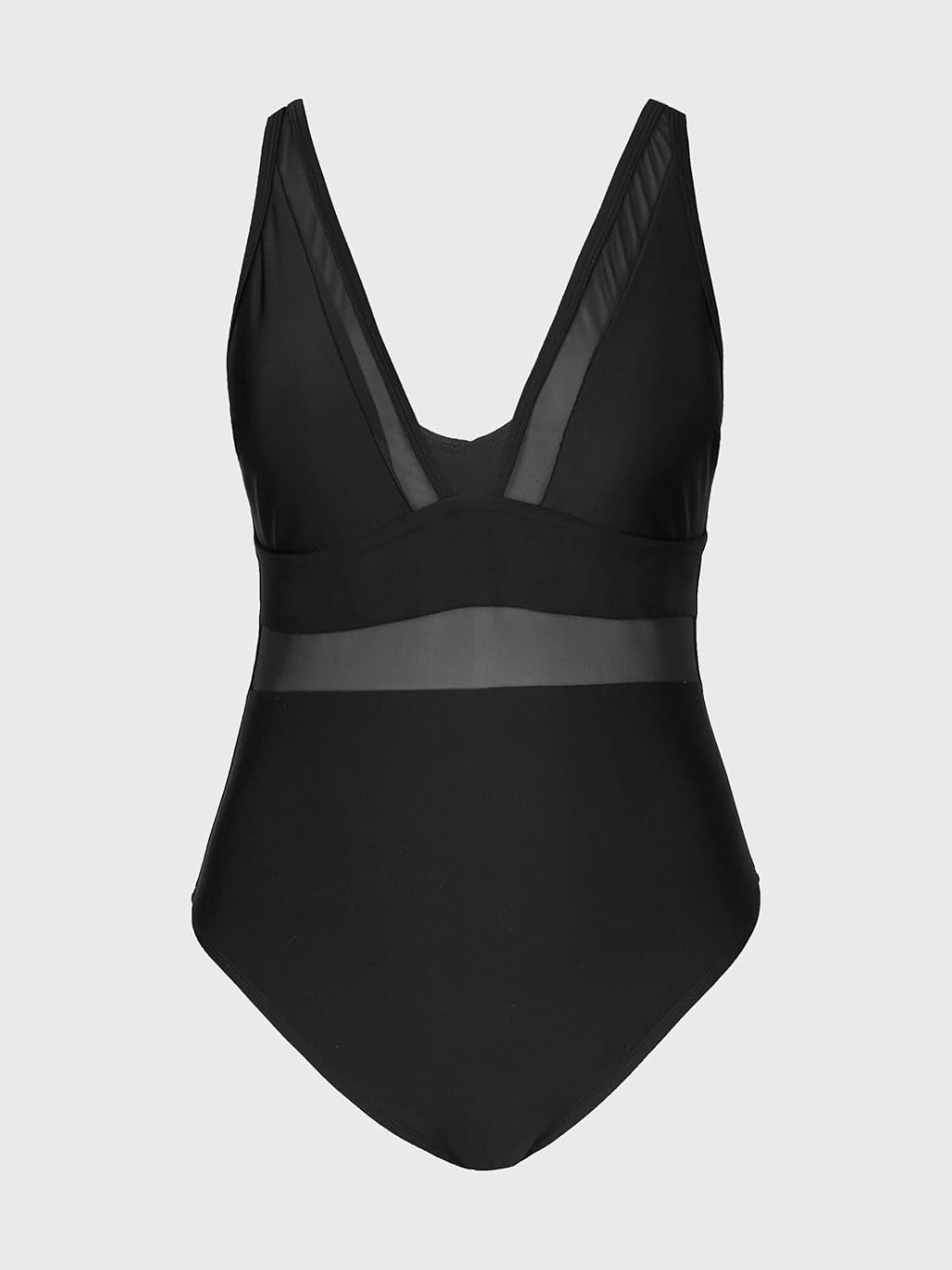 Women Plus Size One Piece Swimsuit V Neck Mesh Sheer Tummy Control Bathing Suit with Adjustable Wide Straps