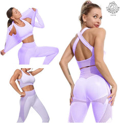 Conjunto de 3 piezas de ropa deportiva sin costuras para mujer, con chaqueta, sujetador y leggings 