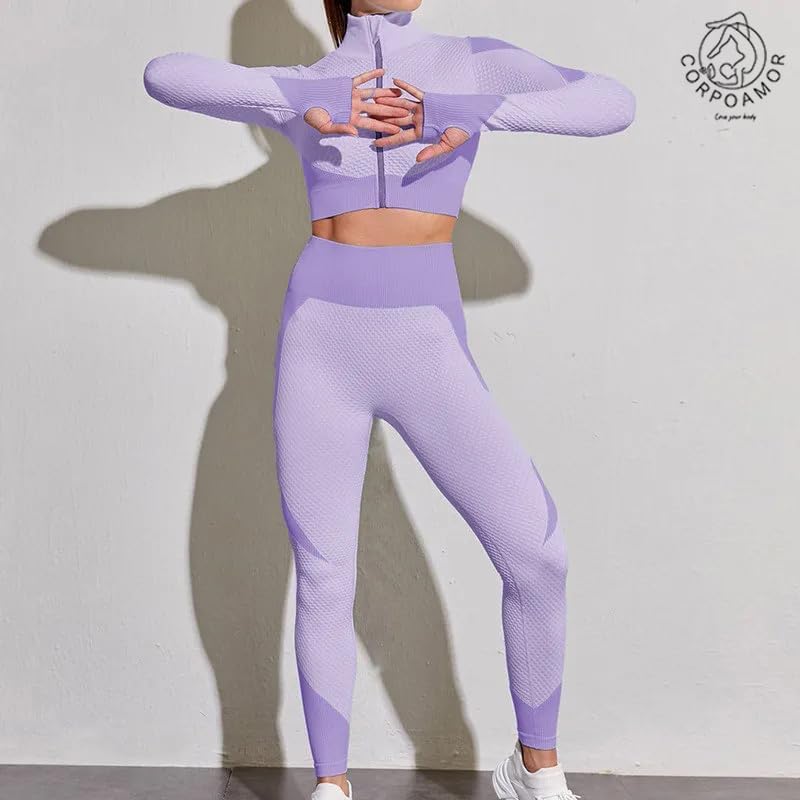 Conjunto de 3 piezas de ropa deportiva sin costuras para mujer, con chaqueta, sujetador y leggings 