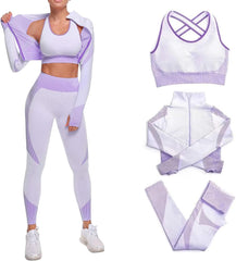 Conjunto de 3 piezas de ropa deportiva sin costuras para mujer, con chaqueta, sujetador y leggings 