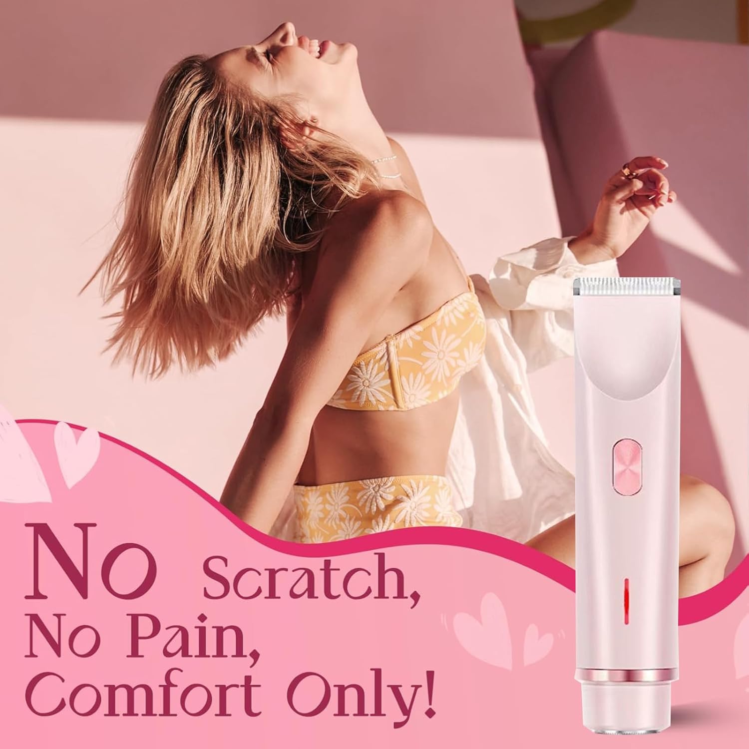 Women's Bikini Trimmer - Painless Silk Razor, Dual-Head Hair Trimmer IPX7 Waterproof & Easy Cleaning for Legs & Underarm